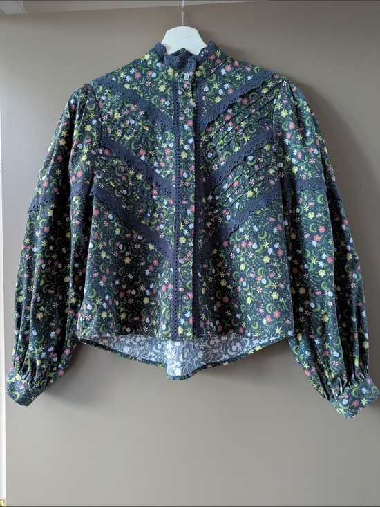 Simons Tops - Icōne Floral Lace Trim Blouse Puff Sleeves|Romantic|Prairie|Cottagecore XS